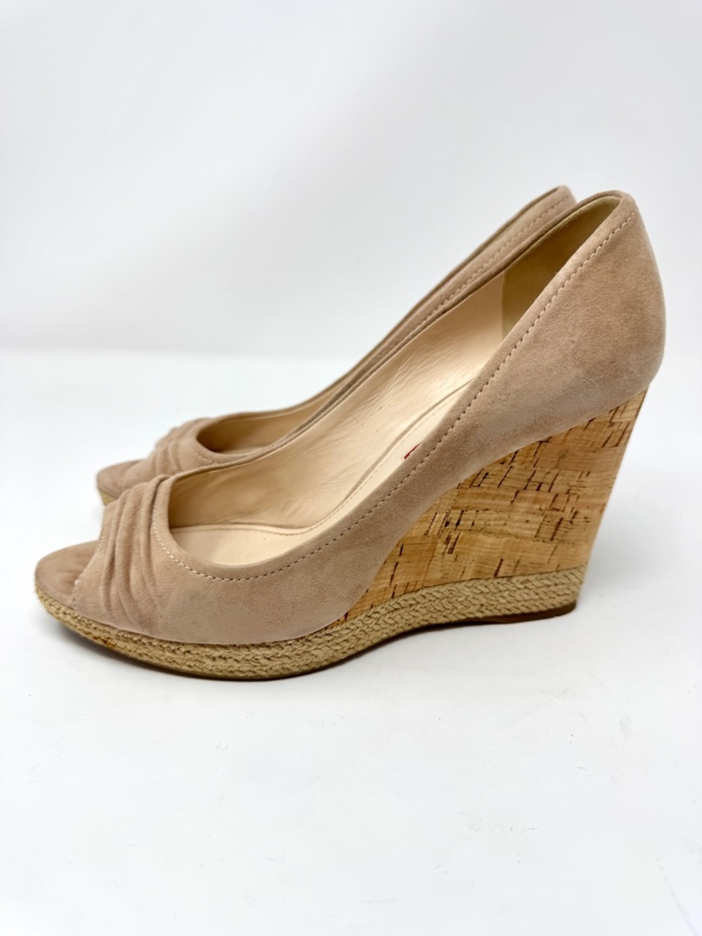 Prada Beige Suede Cork Wedge Peep-Toe Espadrille Pumps - Picture 3 of 14